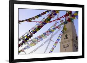 Stupa and Prayer Flags in the Whochen Thokjay Choyaling Monastery, Swayambhu, Nepal, Asia-Simon Montgomery-Framed Photographic Print