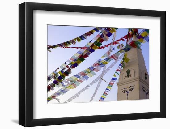 Stupa and Prayer Flags in the Whochen Thokjay Choyaling Monastery, Swayambhu, Nepal, Asia-Simon Montgomery-Framed Photographic Print