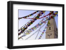 Stupa and Prayer Flags in the Whochen Thokjay Choyaling Monastery, Swayambhu, Nepal, Asia-Simon Montgomery-Framed Photographic Print