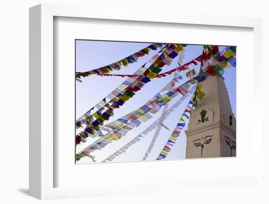 Stupa and Prayer Flags in the Whochen Thokjay Choyaling Monastery, Swayambhu, Nepal, Asia-Simon Montgomery-Framed Photographic Print