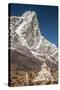 Stupa and prayer flags outside Dingbochhe, Nepal.-Lee Klopfer-Stretched Canvas