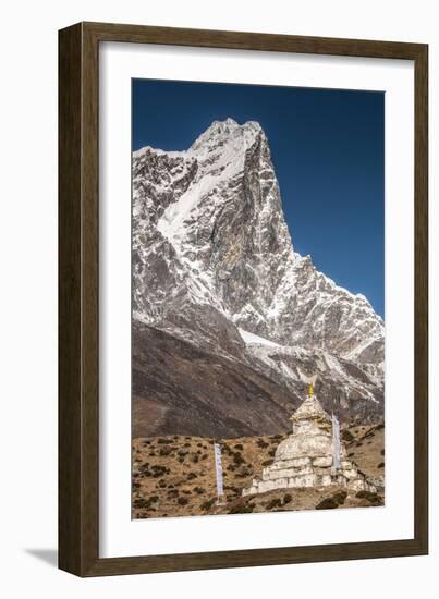 Stupa and prayer flags outside Dingbochhe, Nepal.-Lee Klopfer-Framed Photographic Print