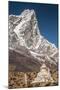 Stupa and prayer flags outside Dingbochhe, Nepal.-Lee Klopfer-Mounted Photographic Print