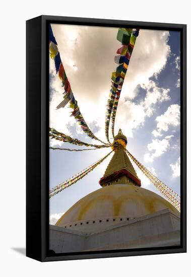 Stupa (Buddhist Temple) with colorful prayer flags in Kathmandu, Nepal-David Chang-Framed Stretched Canvas