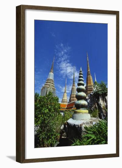 Stupas at the Temple of the Reclining Buddha, Bangkok, Thailand-Robert Francis-Framed Photographic Print