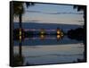 Stupas illuminated at night near infinity pool of Aureum Palace Hotel, Bagan, Mandalay Region, M...-null-Framed Stretched Canvas