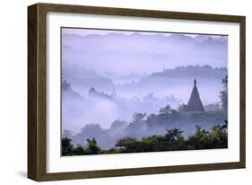 Stupas (Zedis) in the Morning Mist, Mrauk U, Rakhaing State, Myanmar (Burma), Asia-Nathalie Cuvelier-Framed Photographic Print