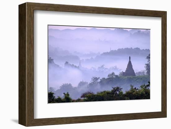 Stupas (Zedis) in the Morning Mist, Mrauk U, Rakhaing State, Myanmar (Burma), Asia-Nathalie Cuvelier-Framed Photographic Print