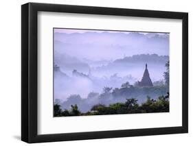 Stupas (Zedis) in the Morning Mist, Mrauk U, Rakhaing State, Myanmar (Burma), Asia-Nathalie Cuvelier-Framed Photographic Print
