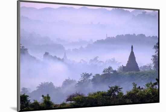 Stupas (Zedis) in the Morning Mist, Mrauk U, Rakhaing State, Myanmar (Burma), Asia-Nathalie Cuvelier-Mounted Photographic Print