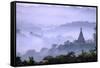 Stupas (Zedis) in the Morning Mist, Mrauk U, Rakhaing State, Myanmar (Burma), Asia-Nathalie Cuvelier-Framed Stretched Canvas