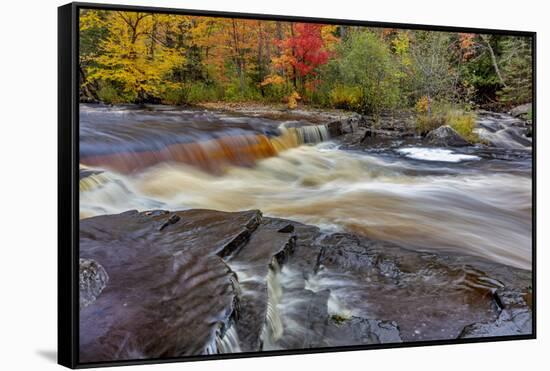 Sturgeon River in autumn near Alberta in the Upper Peninsula of Michigan, USA-Chuck Haney-Framed Stretched Canvas