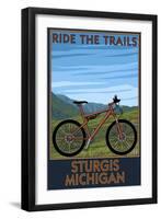 Sturgis, Michigan - Mountain Bike Scene - Ride the Trails-Lantern Press-Framed Art Print