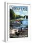 Sturgis, Michigan - Omena Lake - Pontoon Boats-Lantern Press-Framed Art Print