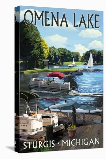 Sturgis, Michigan - Omena Lake - Pontoon Boats-Lantern Press-Stretched Canvas