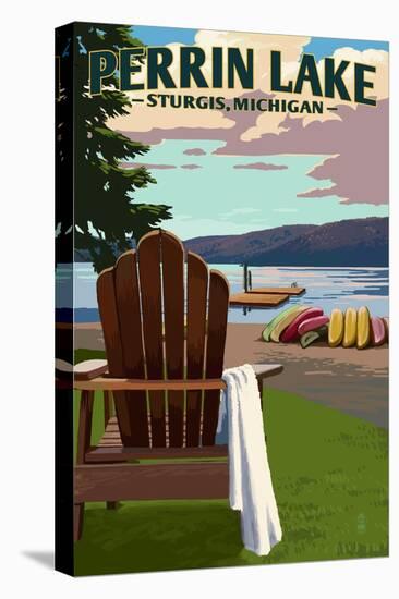 Sturgis, Michigan - Perrin Lake - Adirondack Chairs-Lantern Press-Stretched Canvas