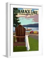 Sturgis, Michigan - Tamarack Lake - Adirondack Chairs-Lantern Press-Framed Art Print