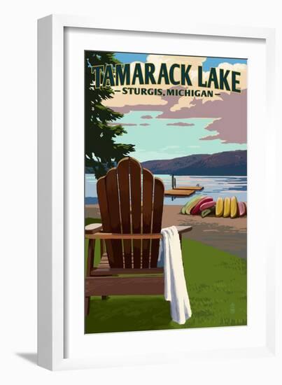 Sturgis, Michigan - Tamarack Lake - Adirondack Chairs-Lantern Press-Framed Art Print