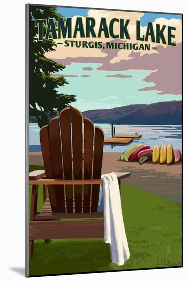 Sturgis, Michigan - Tamarack Lake - Adirondack Chairs-Lantern Press-Mounted Art Print