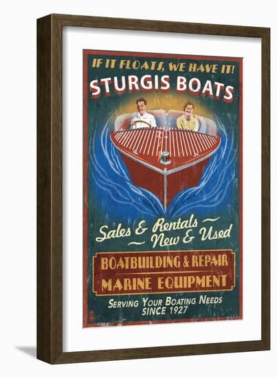 Sturgis, Michigan - Wooden Boats - Vintage Sign-Lantern Press-Framed Art Print