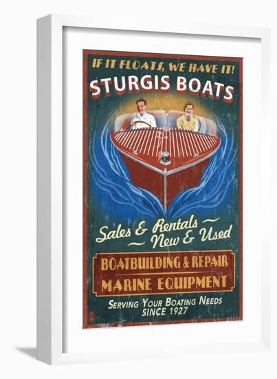 Sturgis, Michigan - Wooden Boats - Vintage Sign-Lantern Press-Framed Art Print