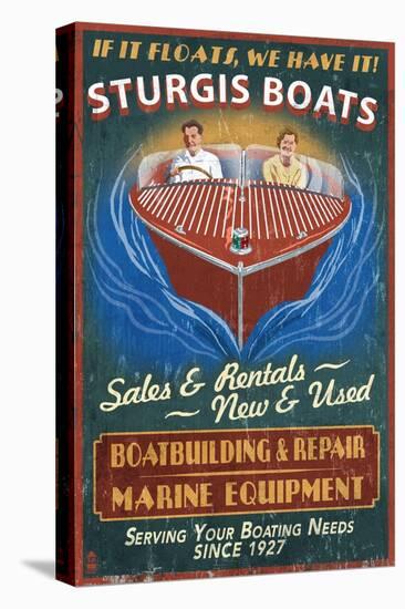 Sturgis, Michigan - Wooden Boats - Vintage Sign-Lantern Press-Stretched Canvas