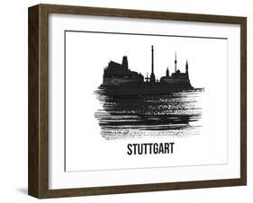 Stuttgart Skyline Brush Stroke - Black II-NaxArt-Framed Art Print