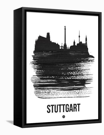 Stuttgart Skyline Brush Stroke - Black-NaxArt-Framed Stretched Canvas