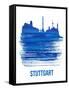 Stuttgart Skyline Brush Stroke - Blue-NaxArt-Framed Stretched Canvas