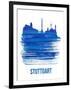 Stuttgart Skyline Brush Stroke - Blue-NaxArt-Framed Art Print