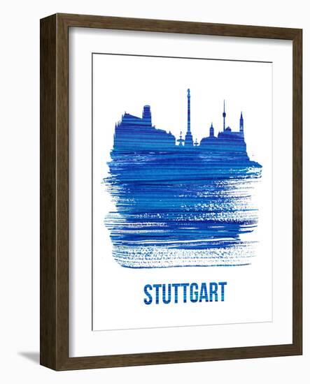 Stuttgart Skyline Brush Stroke - Blue-NaxArt-Framed Art Print