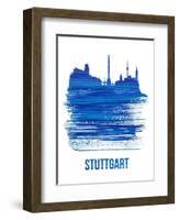 Stuttgart Skyline Brush Stroke - Blue-NaxArt-Framed Art Print