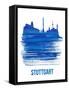 Stuttgart Skyline Brush Stroke - Blue-NaxArt-Framed Stretched Canvas