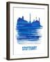 Stuttgart Skyline Brush Stroke - Blue-NaxArt-Framed Art Print