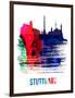 Stuttgart Skyline Brush Stroke - Watercolor-NaxArt-Framed Art Print