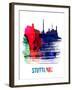 Stuttgart Skyline Brush Stroke - Watercolor-NaxArt-Framed Art Print