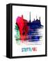 Stuttgart Skyline Brush Stroke - Watercolor-NaxArt-Framed Stretched Canvas