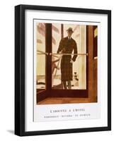 Stylish Double-Breasted Brown Checked Coat by Lus and Befue, Perfect for the Riviera!-R. Rejelan-Framed Art Print