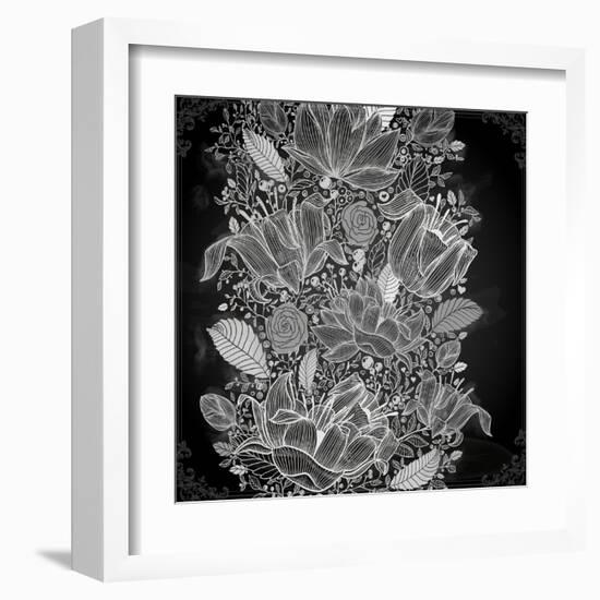 Stylish Floral Background, Hand Drawn Retro Flowers-Ozerina Anna-Framed Art Print