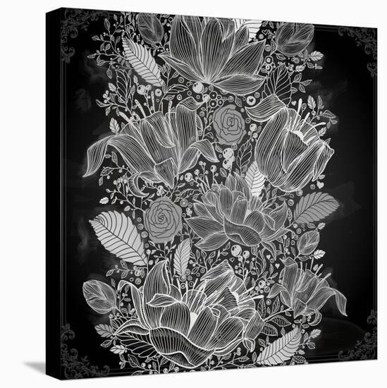 Stylish Floral Background, Hand Drawn Retro Flowers-Ozerina Anna-Stretched Canvas