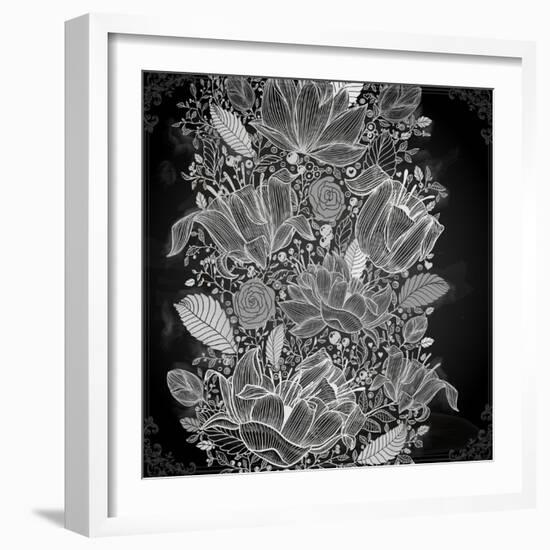 Stylish Floral Background, Hand Drawn Retro Flowers-Ozerina Anna-Framed Art Print