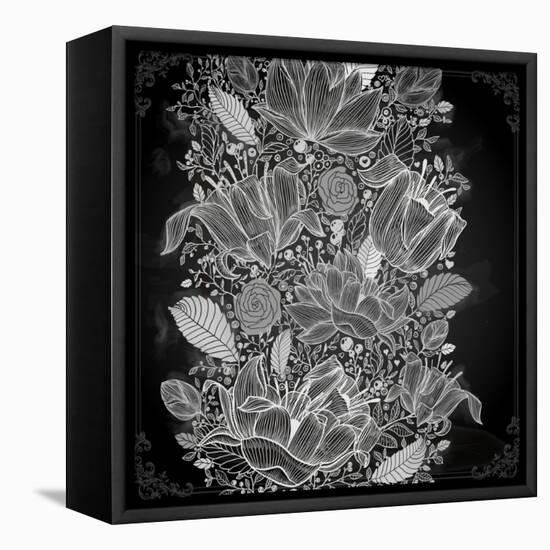 Stylish Floral Background, Hand Drawn Retro Flowers-Ozerina Anna-Framed Stretched Canvas