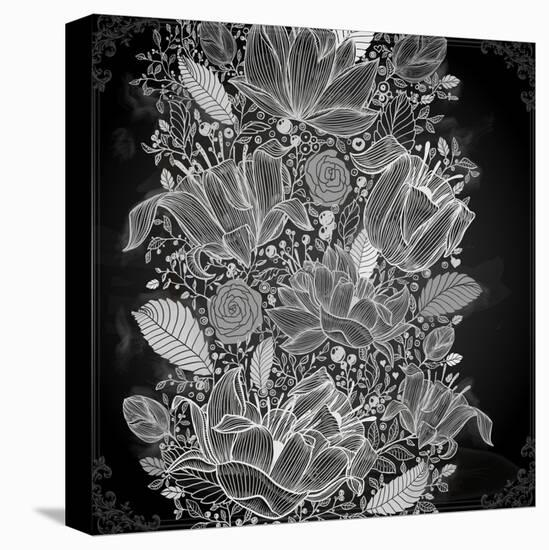 Stylish Floral Background, Hand Drawn Retro Flowers-Ozerina Anna-Stretched Canvas