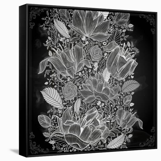 Stylish Floral Background, Hand Drawn Retro Flowers-Ozerina Anna-Framed Stretched Canvas