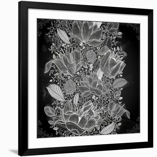 Stylish Floral Background, Hand Drawn Retro Flowers-Ozerina Anna-Framed Art Print