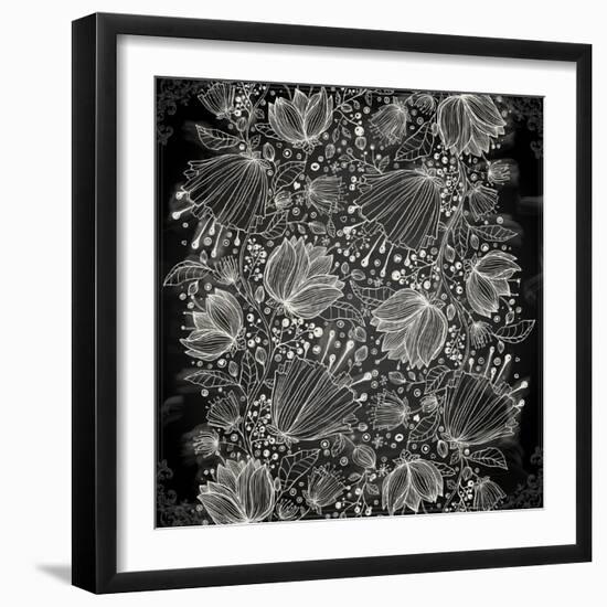 Stylish Floral Background, Hand Drawn Retro Flowers-Ozerina Anna-Framed Art Print