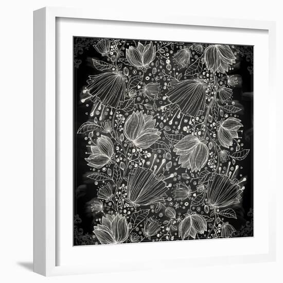 Stylish Floral Background, Hand Drawn Retro Flowers-Ozerina Anna-Framed Art Print