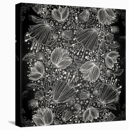 Stylish Floral Background, Hand Drawn Retro Flowers-Ozerina Anna-Stretched Canvas