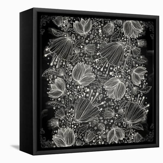 Stylish Floral Background, Hand Drawn Retro Flowers-Ozerina Anna-Framed Stretched Canvas