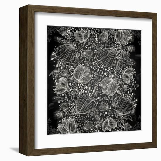 Stylish Floral Background, Hand Drawn Retro Flowers-Ozerina Anna-Framed Art Print